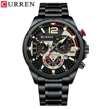 CURREN 8395 Jam Tangan Pria Analog Stainless Steel Chronograph Aktif Luminous Hand Hitam Hitam
