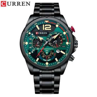 CURREN 8395 Jam Tangan Pria Analog Stainless Steel Chronograph Aktif Luminous Hand Hitam Hijau