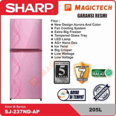 KULKAS SHARP 2 PINTU SJ-237ND-AP 205L - PINK MERAH MUDA