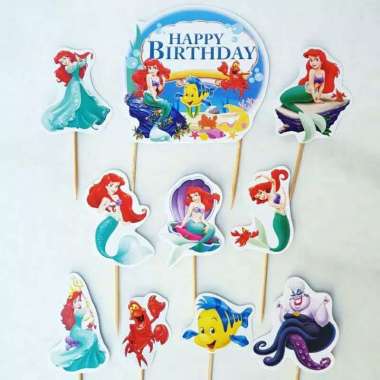 satu set cake topper toper hiasan kue ulang tahun karakter ariel mermaid hijau