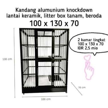 Kandang kucing premium alumunium knockdown - 2 kamar tingkat