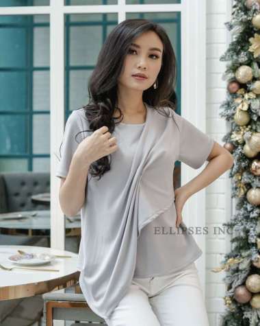 ELLIPSESINC Atasan Scuba Wanita/Baju Kerja Gaya Modern Terbaru/Charlotte Top L GREY
