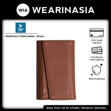 Press Play Snapfold Trifold Wallet Dompet Kartu Pria / Wanita Original Brown