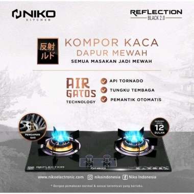 NIKO KOMPOR GAS TANAM KACA 2TUNGKU RELFECTION BLACK 2.0