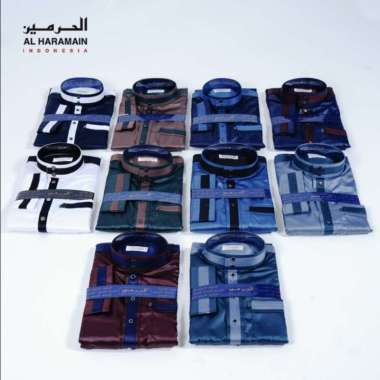 Gamis Haramain Jubah Haramain Kombinasi pria hitam kombinasi L