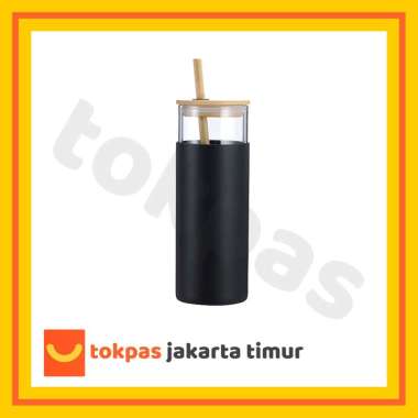 SUMI Tumblr Aesthetic Tempat Botol Minum Kaca Silikon 480 ml Dengan Sedotan Kayu/ Tumblr Kaca Tebal 