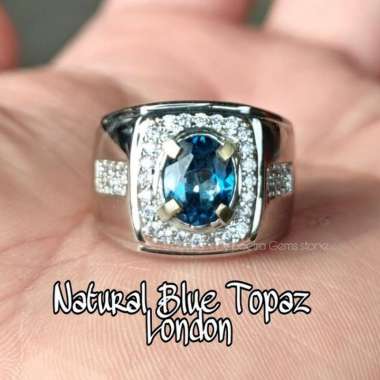 Cincin Batu Permata Natural Blue Topaz London Minimalis Termurah Tanpa Memo Ring 8