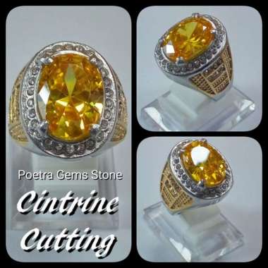 CINCIN PERMATA CITRINE CUTTING MEWAH ELEGAN BIG SIZE RING 10