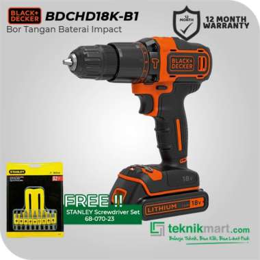 Black & Decker Cordless Impact Drill / Bor Impact Baterai BDCHD18K WITH 68-070-23