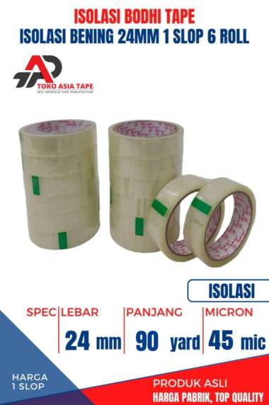 ISOLASI / SELOTIP BENING BODHI TAPE 24MM X 90YARD 1 SLOP 6 ROLL BENING