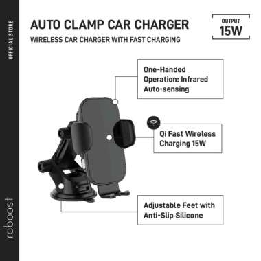 roboost Wireless Car Charger Auto Clamp Mount Holder 15W Fast Charging