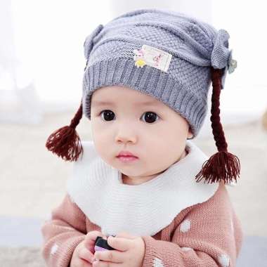 SB EMERALD HAT Kupluk RAJUT Anak Bayi Perempuan Cewek WIG KEPANG RAMBUT PALSU Baby Hat Lucu Emerald 
