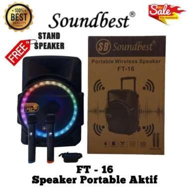 Speaker Portable Wireless Soundbest FT 16 Original 15 inch Bluetooth - USB bonus stand hanya speaker