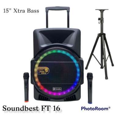 Speaker Portable Wireless Soundbest FT 16 Original 15 inch Bluetooth - USB bonus stand speaker+stand