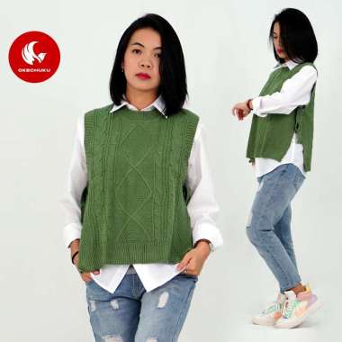 Okechuku VEST TALI Vest Tokyo Motif Cable Rompi Rajut Tali Vest Rajut Mint