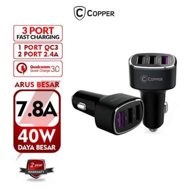 COPPER Car Charger/Charger Mobil 3 Port USB/Qualcomm 3.0