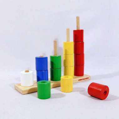 Abacus Silinder Tower Mainan Kayu Pengenalan Warna