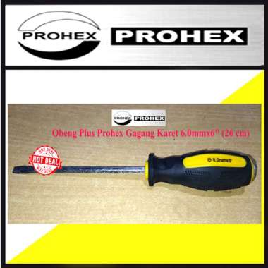 Obeng MinusProhex Karet kuning Gagang Karet 6.0mm x6" (Tembus)