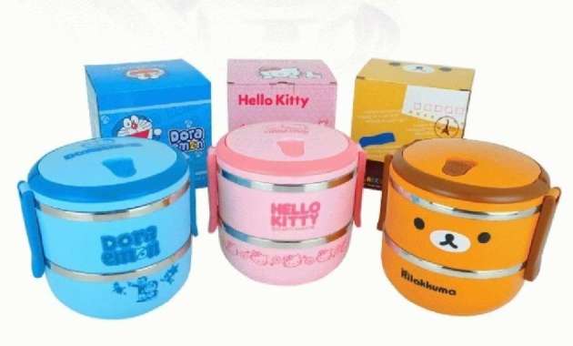 rantang stainlees rantang karakter luch box tempat makan 2 susun Putih