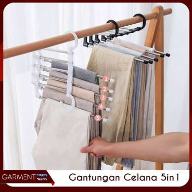 Magic Hanger Celana 5 In 1 Gantungan Baju Jilbab Instan Stainless Handuk Portable Lipat Multifungsi 