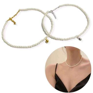 Esther Pearl Beads Charm Necklace Kalung Mutiara Korea Liontin Bulat Korean Style Gold