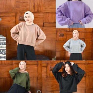 Oversize Croope Sweater | Sweater Wanita Crop Polos | Oversize Lenka Semua Ukuran Hitam