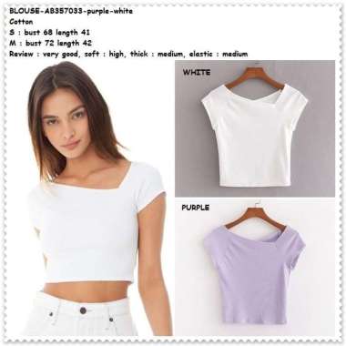 AB357033 Baju Atasan Rajut Crop Wanita Blouse Korea Putih Ungu Lilac