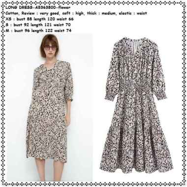 AB363800 Long Dress Midi Vintage Retro Bunga Wanita Korea Import