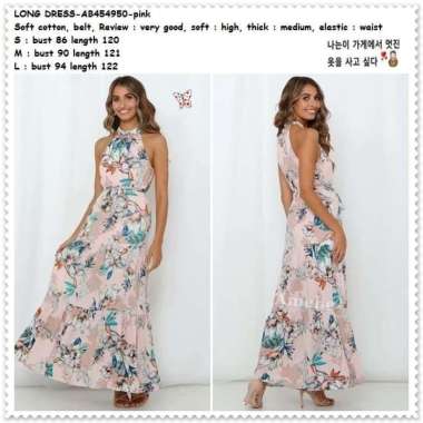 AB454950 Halter Long Dress Midi Maxi Pesta Pantai Wanita Korea Import