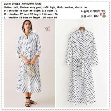 AB450040 Long Dress Midi Putih Polkadot Wanita Korea Import Tunik
