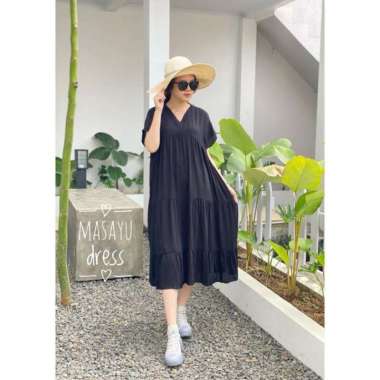 Dress Masayu - Dress Wanita Jumbo Rayon Premium Baju Wanita Polos Lengan Pendek Pakaian Casual Kekin