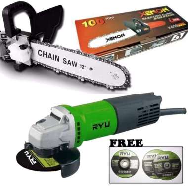 RYU MESIN GERINDA TANGAN & XENON CHAIN SAW MINI GERGAJI POTONG KAYU