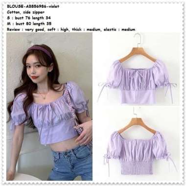 AB856986 Baju Atasan Wanita Crop Top Blouse Korea Import Ungu Purple