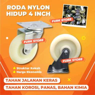 Roda Nilon Hidup 4", Roda Nylon Etalase 4 Inch, Trolley Roda Swivel Caster, Wheel Nylon Troli