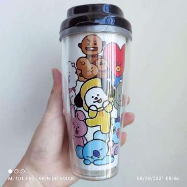 Tumbler Besar Karakter Kartun BTS BT21 Korea Gelas Minum Plastik Tingg