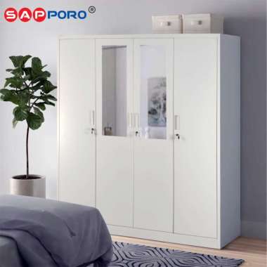 SAPPORO MESSINA - Lemari Pakaian Besi 4 Pintu Brankas Digital White