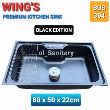 kitchen sink hitam bak cuci piring black WINGS 80 x 50 stainless tebal NON PAKET