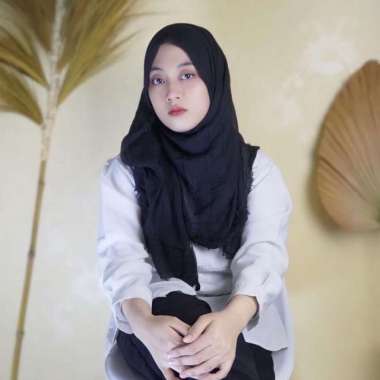 Hijab Jilbab PASHMINA CRINKLE Premium Shawl FULL kerudung ORI Hitam