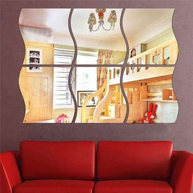 Stiker Cermin Kaca Dekorasi Dinding Wave Sticker Mirror Acrylic 6 Pcs