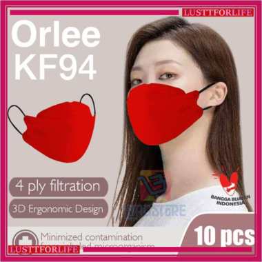 Masker Kf94 Kf 94 Orlee 4Ply Earloop Merah Red Embos Kemenkes Isi 10