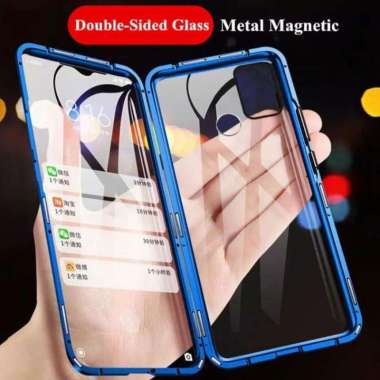 Case Magnet OPPO A15 Duoble Kaca Depan Belakang Original Biru