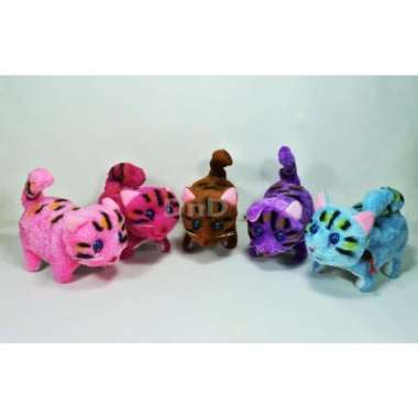 Mainan Boneka Kucing Bisa Berjalan Dan Mata Nyala Mainan Anak Bonus Baterai - Mainan Kucing Baterai 