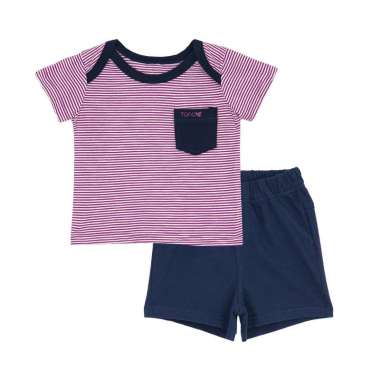 TORIO Short Pant Set Purple Stripe - Baju Setelan Bayi Laki-Laki 3-6 bulan