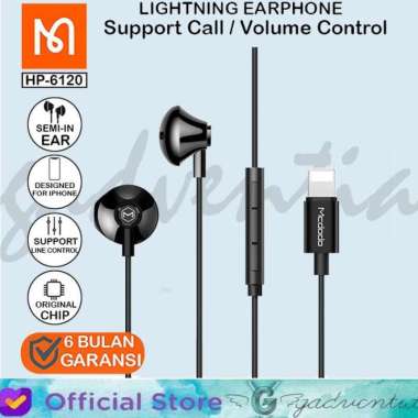 MCDODO HP-6120 HANDSFREE EARPHONE USB LIGHTNING CALL + MUSIC BLACK