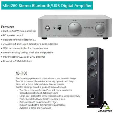 Mini260 Stereo Bluetooth-USB Digital Amplifier &amp; Yamaha NS-F160 Floor standing speaker