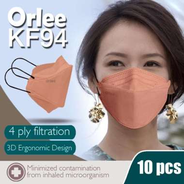 Masker KF94 Orlee 4ply earloop Peach Green Tea Matcha Cream isi 10 Hitam