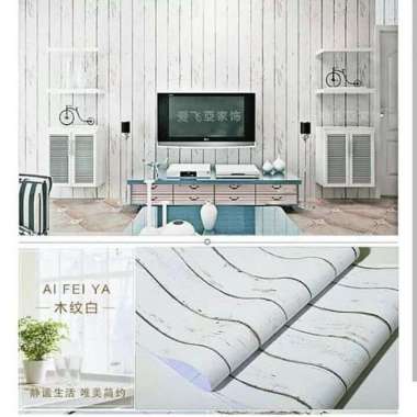 Wallpaper Dinding Stiker Salur Kayu Garis Kayu Stripe Papan Tripleks Biru Putih Coklat GH CY HIGH QU
