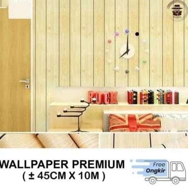 Wallpaper Dinding Stiker Salur Kayu Garis Kayu Stripe Papan Tripleks Biru Putih Coklat GH CY HIGH QU