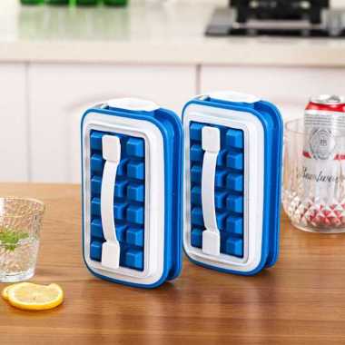 Cetakan Penyimpanan Es Batu Kulkas Silikon Food Grade dan Tutup Wadah Es Bentuk Kotak Ice Cube Maker