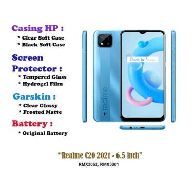 Realme C20 2021 - 6.5 inch - Case - Screen Protector - Battery - Dll Tempered Glass